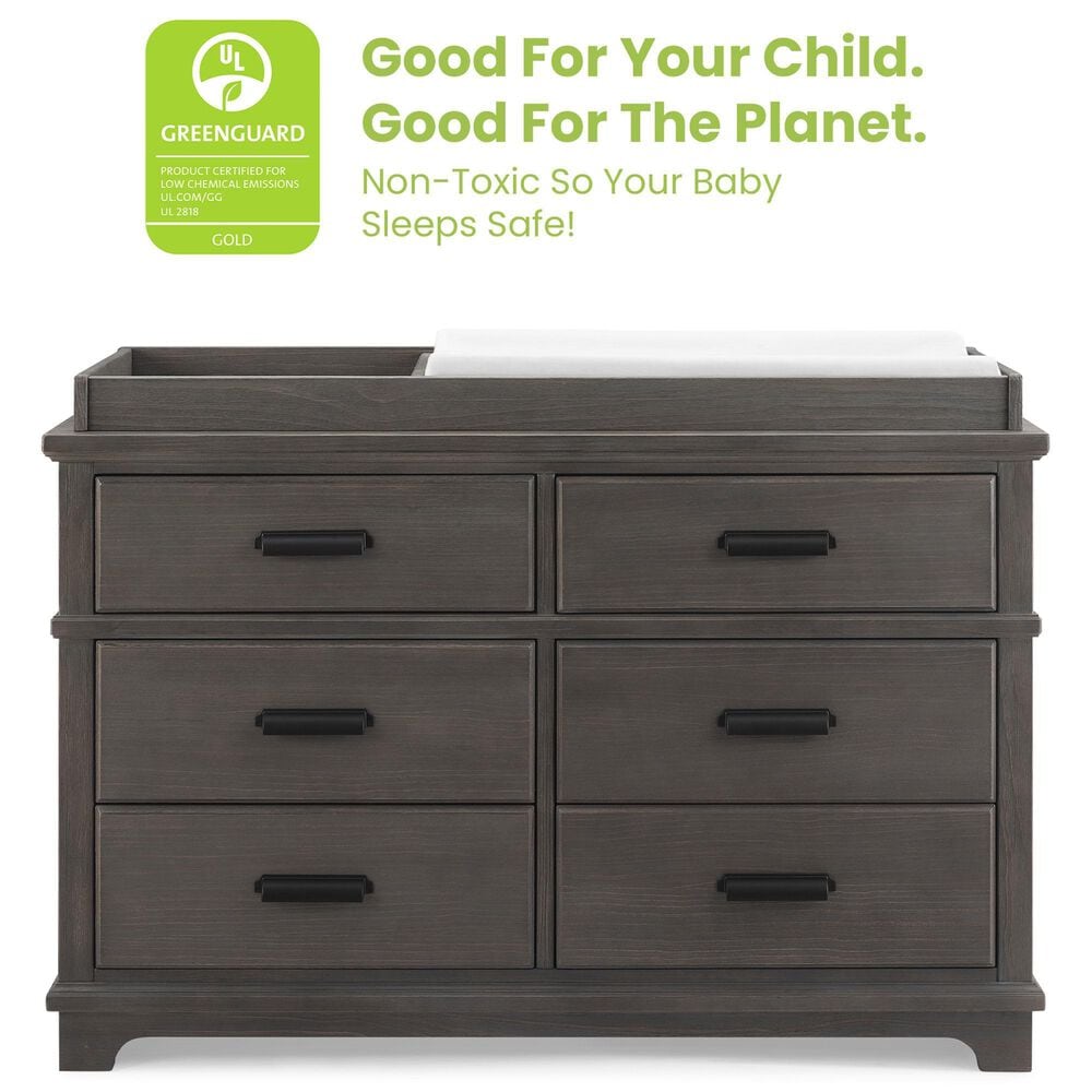 Delta Children Asher 6-Drawer Dresser with Changing Top in Rustic Grey, , large