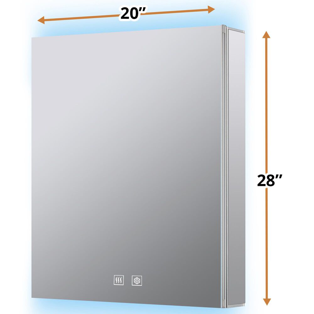 Lexora Home Corsica 20" x 28" LED Mirror Medicine Cabinet with Defogger in Aluminium, , large