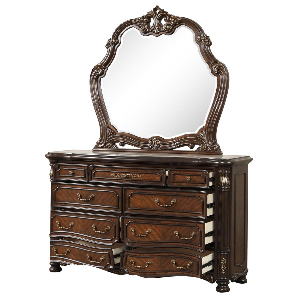 New Heritage Design Belle Notte Dresser and Mirror in Mahogany, , large