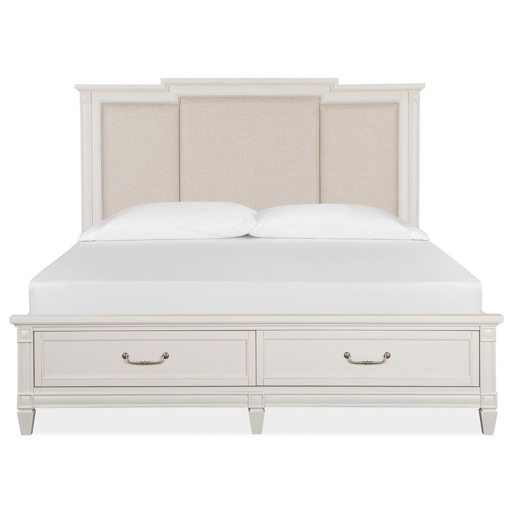 Nicolette Home Willowbrook King Storage Bed with Upholstered Headboard in Egg Shell White, , large