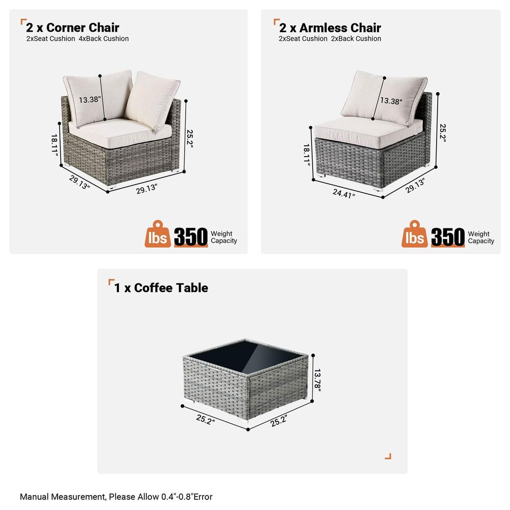 HOMLUX 5-Piece Patio Conversation Set with Grey Wicker in Beige, , large