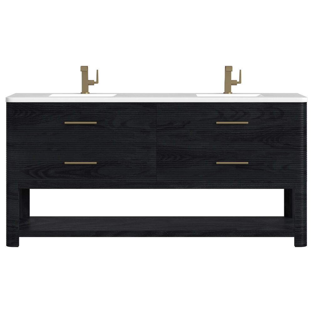 James Martin Vanities Lucian 72&quot; Double Vanity in Carbon Oak with 3 cm White Zeus Quartz Top, , large