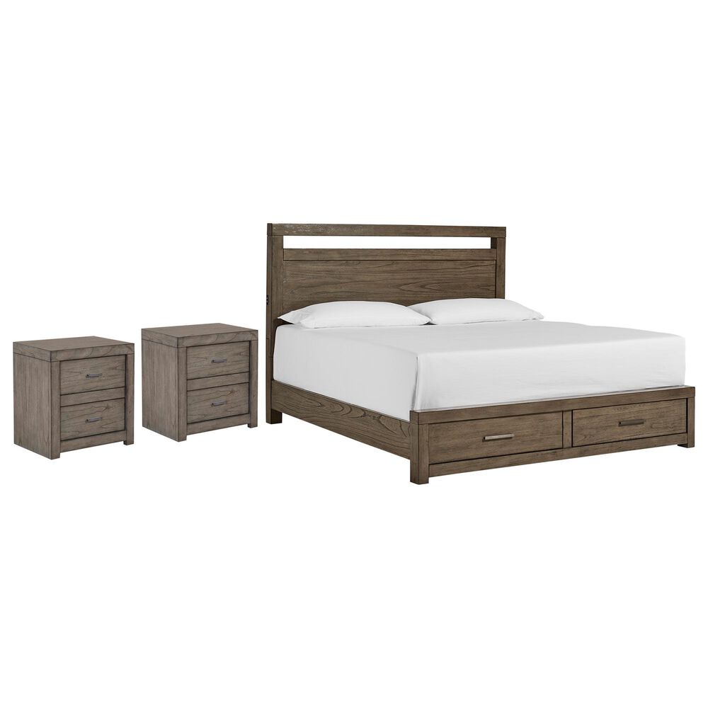 Riva Ridge Modern Loft California King Storage Panel Bed with Two Nightstands in Greystone, , large