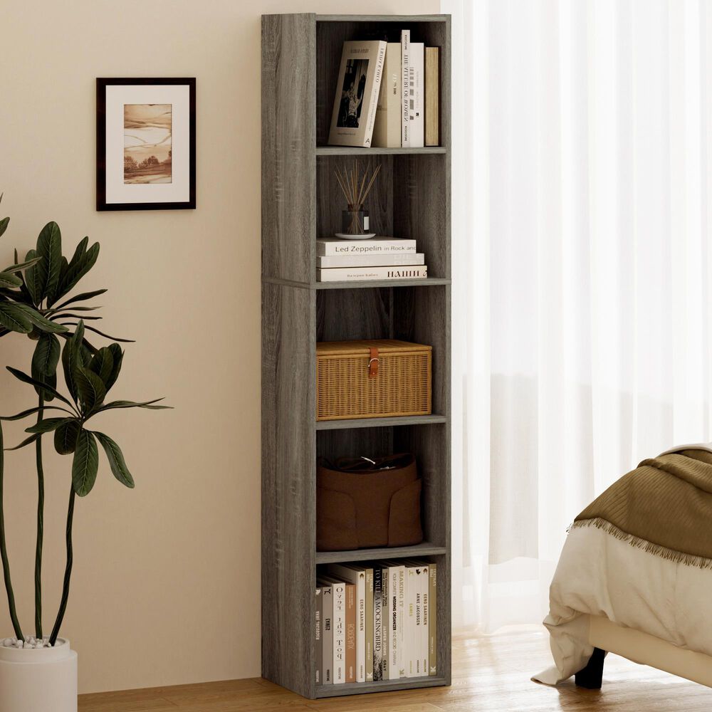 HOMLUX 5-Tier Cube Open Shelf Storage Organizer Bookcase in French Oak, , large