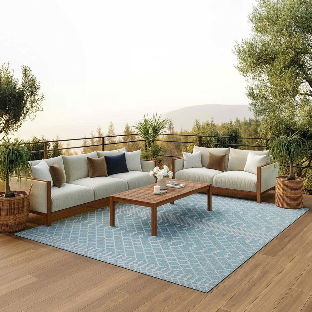 Nourison Positano Southwestern Aqua 7&#39; x 10&#39; Indoor/Outdoor Area Rug, , large
