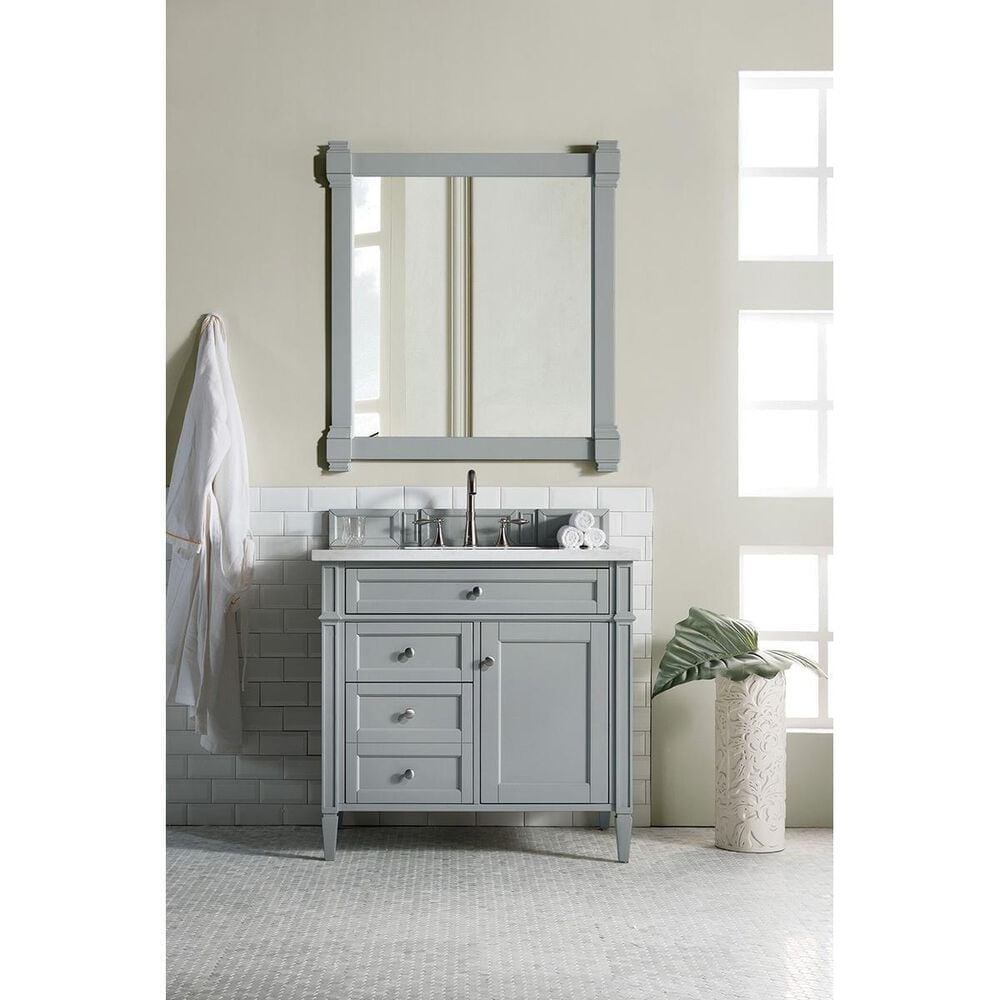 James Martin Brittany 36&quot; Single Vanity in Urban Gray with 3 cm Arctic Fall Solid Surface Top, , large