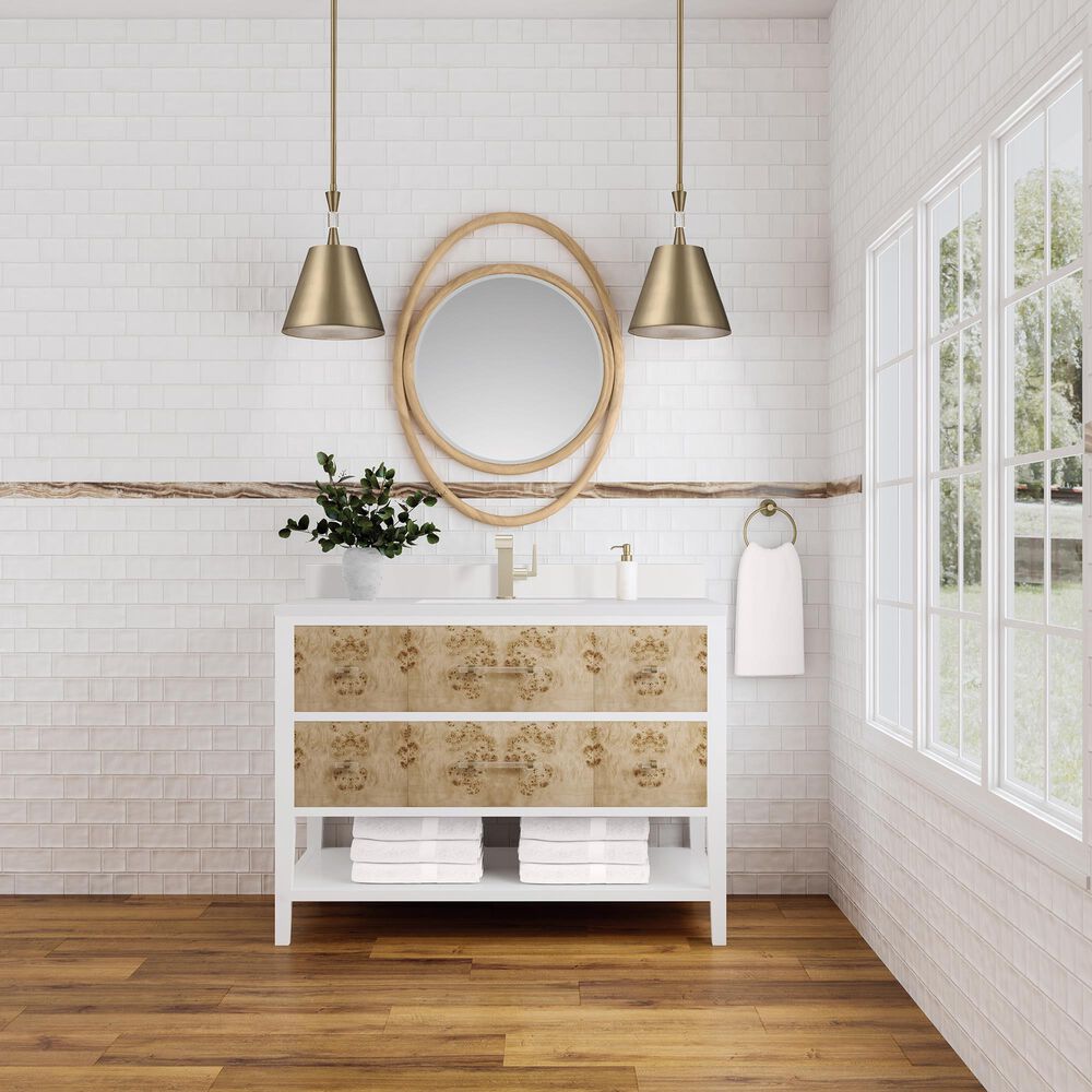 James Martin Vanities Olena 36&quot; Single Vanity in Light Mappa Burl and Polished White with Single Hole 3 cm White Zeus Quartz Top &amp; Backsplash, , large