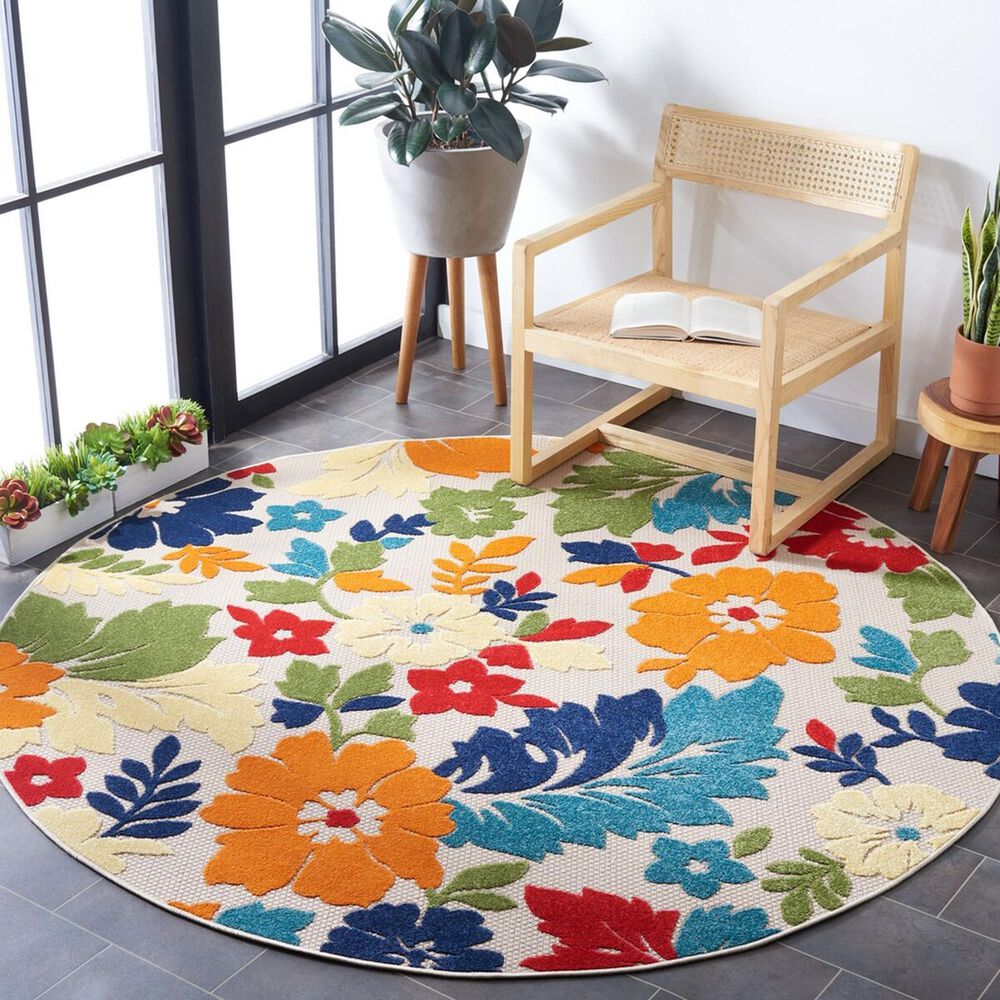 Safavieh Cabana CBN308A 6&#39;7&quot; Round Ivory and Orange Indoor/Outdoor Area Performance Rug, , large