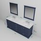 Lexora Home Dukes 80" Double Bathroom Vanity in Navy Blue with 2 cm White Carrara Marble Top and Rectangular Sinks, , large