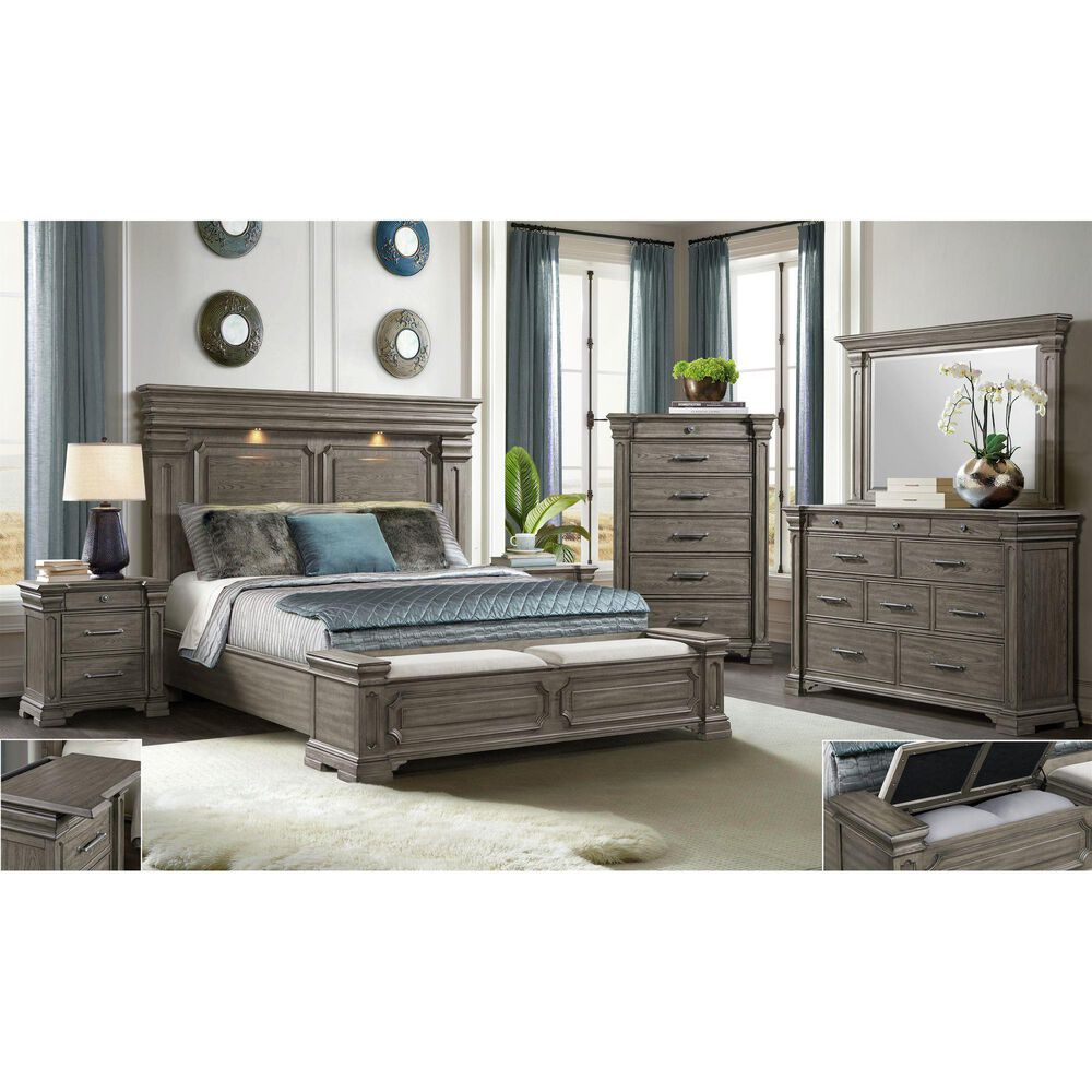 Mayberry Hill Kings Court 5 Piece King Storage Bedroom Set in Grey, , large