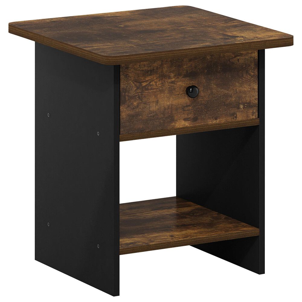 HOMLUX 1-Drawer Modern Nightstand with Open Shelf in Amber Pine and Black, , large