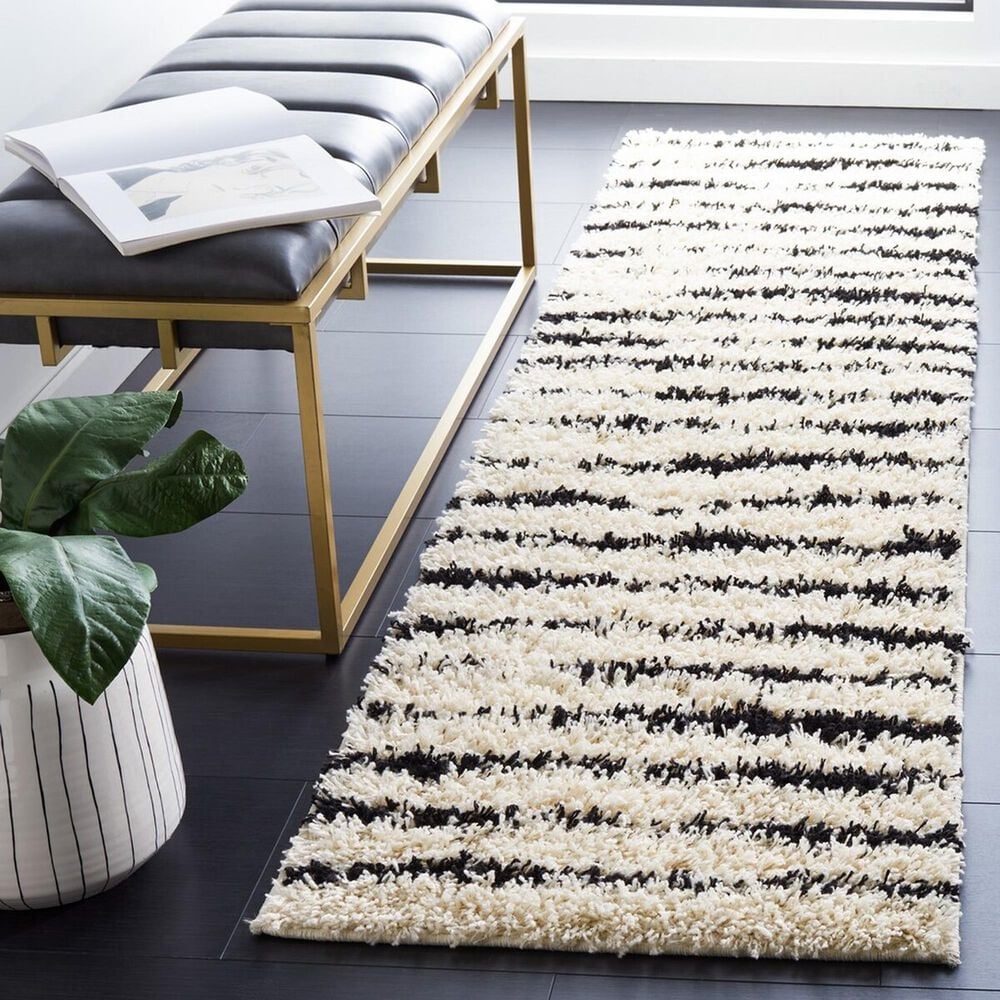 Safavieh Venus Shag VNS603A 2&#39;2&quot; x 8&#39; Ivory and Black Runner, , large