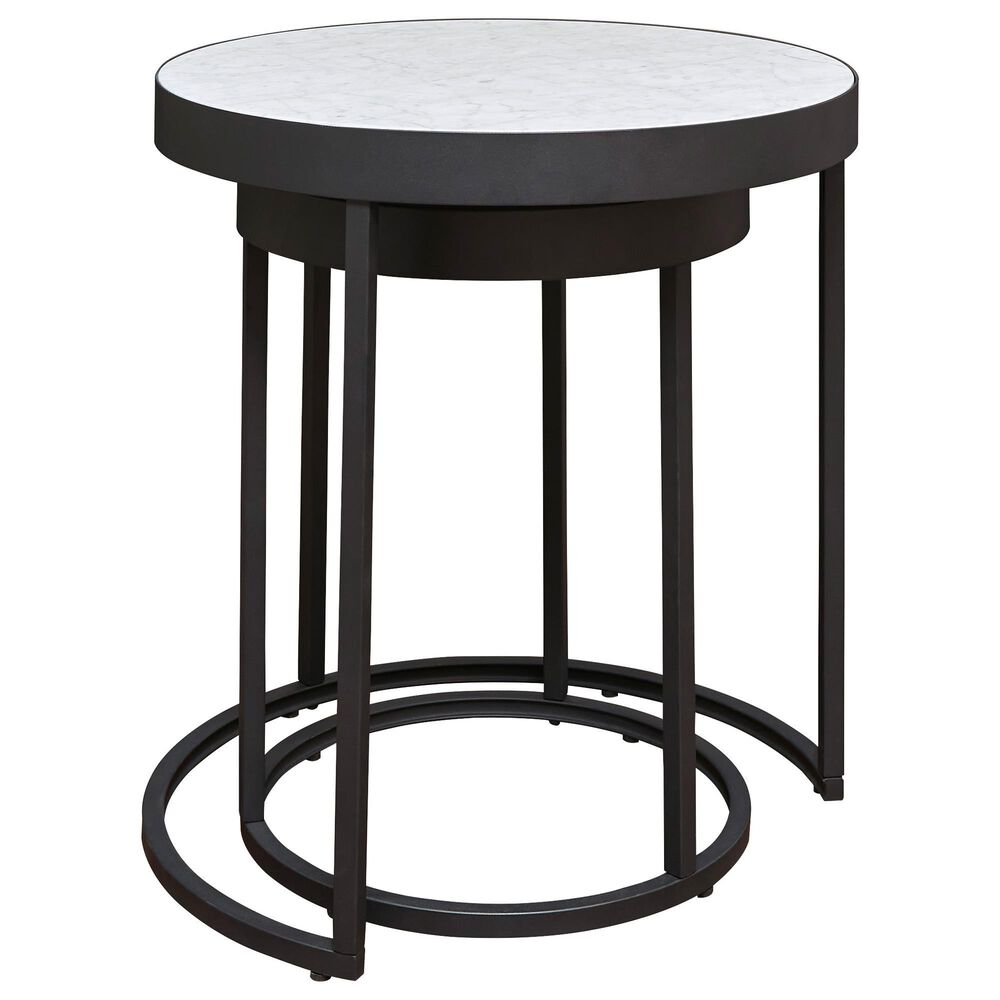 Signature Design by Ashley Windron Nesting End Tables in Black and White Marble (Set of 2), , large