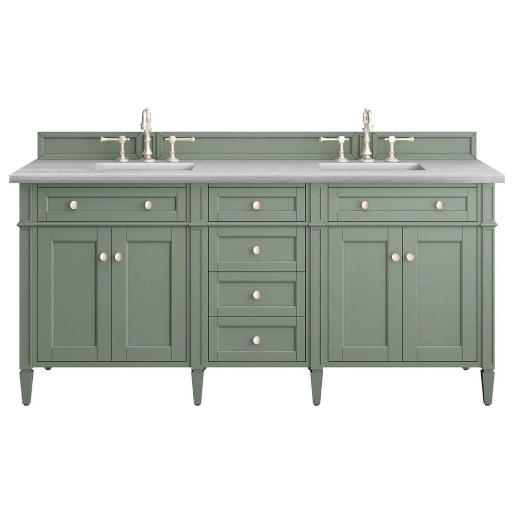 James Martin Vanities Brittany 72" Double Bathroom Vanity in Smokey Celadon with 3 cm Arctic Fall Solid Surface Top and Rectangular Sinks, , large