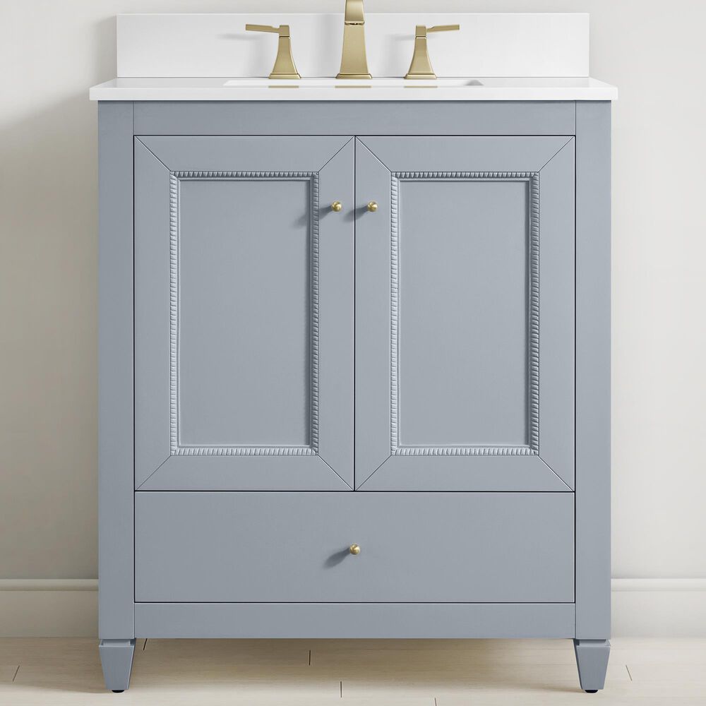 37B Claudine 30" Single Bathroom Vanity in Soft Blue with Glossy White Composite Stone Top and Backsplash, , large