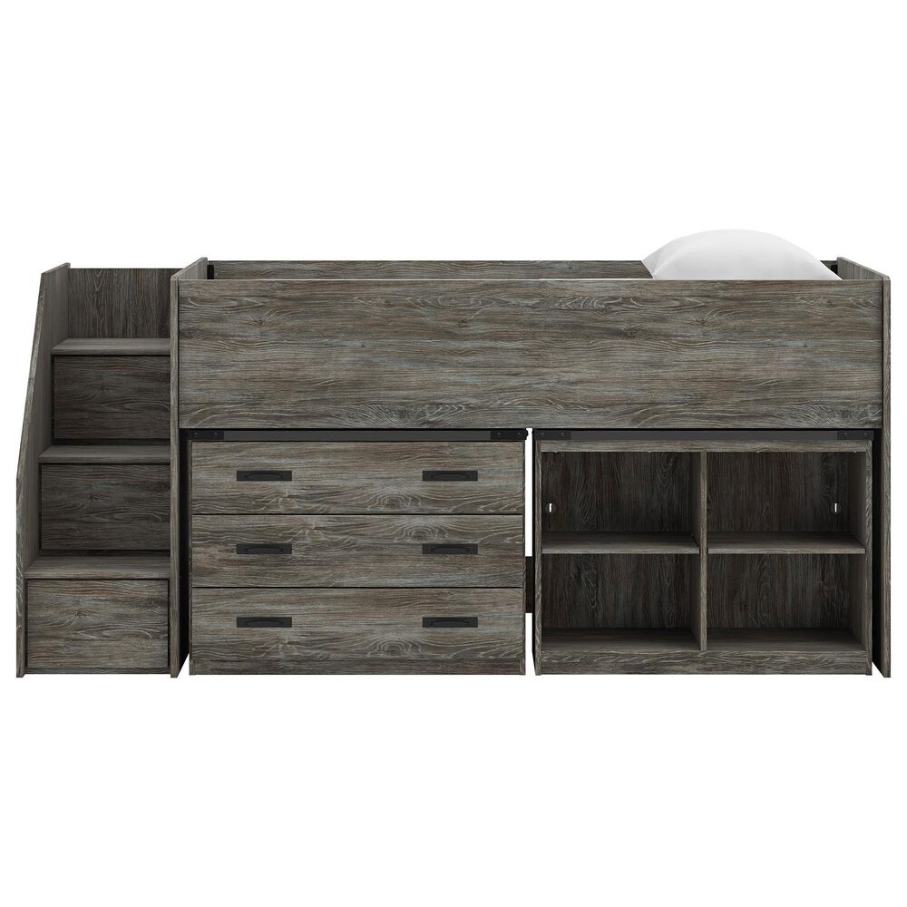 Ashley Frandern Twin Loft  Bed with Bookcase and Drawer Storage in Gray, , large
