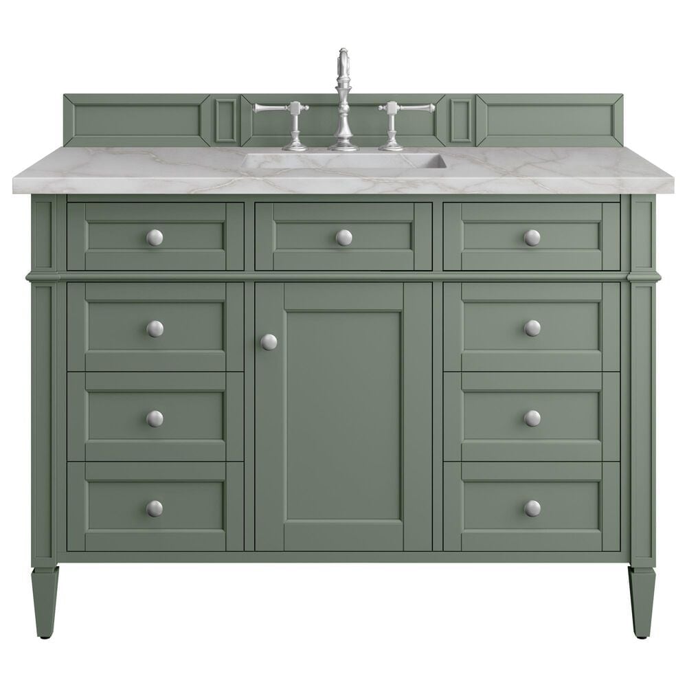 James Martin Vanities Brittany 48" Single Bathroom Vanity in Smokey Celadon with 3 cm Eternal Jasmine Pearl Silestone Top, Rectangular Sink and FreePower Wireless Charger, , large