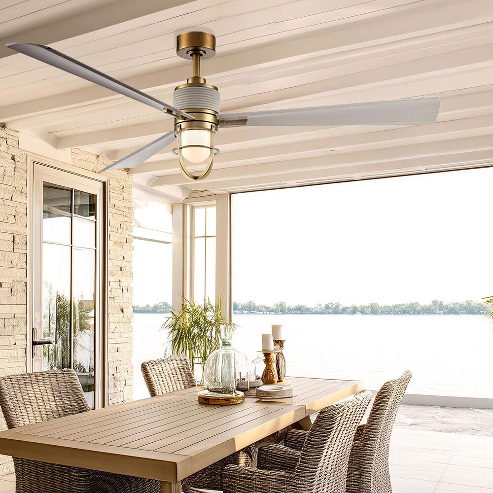 Minka-Aire Nauticus 65" Smart Indoor/Outdoor Ceiling Fan with Warm Coastal Driftwood Blades in Legacy Brass, , large