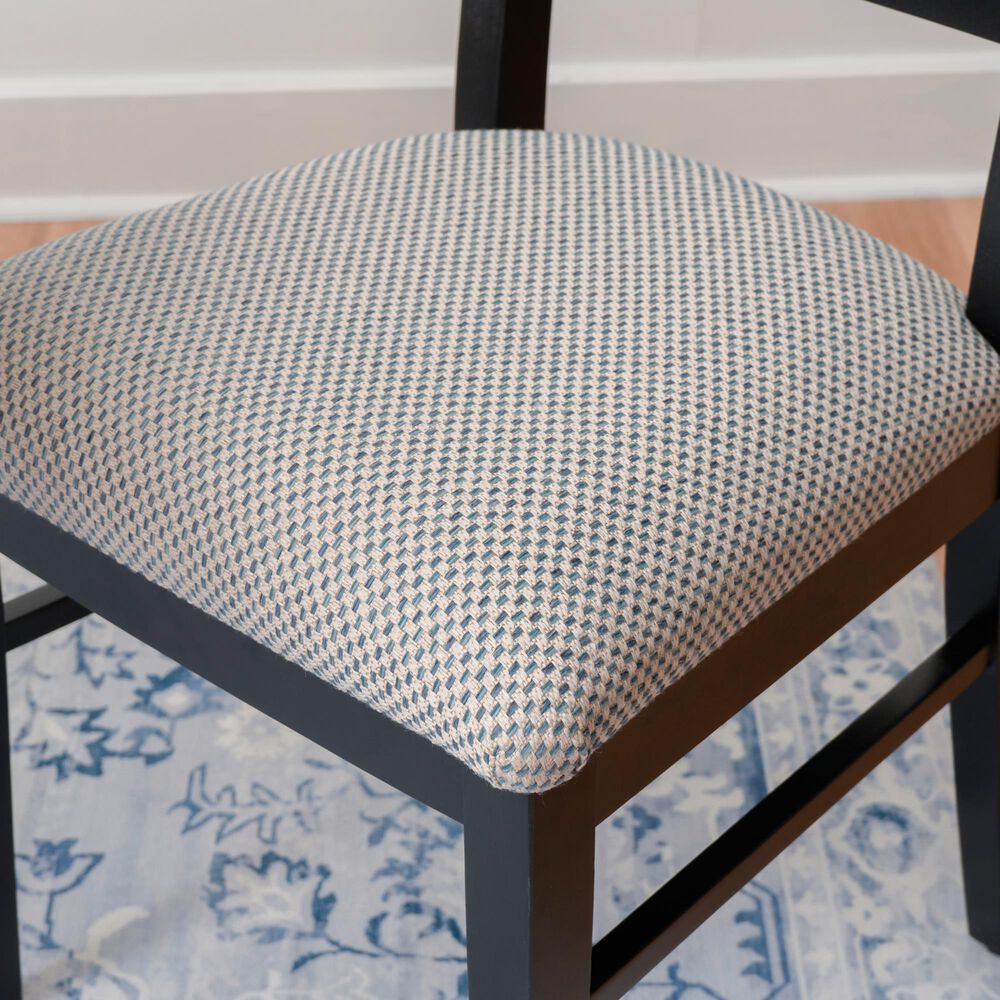 Linon Home Decor Flynn Side Chair with Blue and Beige Fabric Cushion in Black (Set of 2), , large