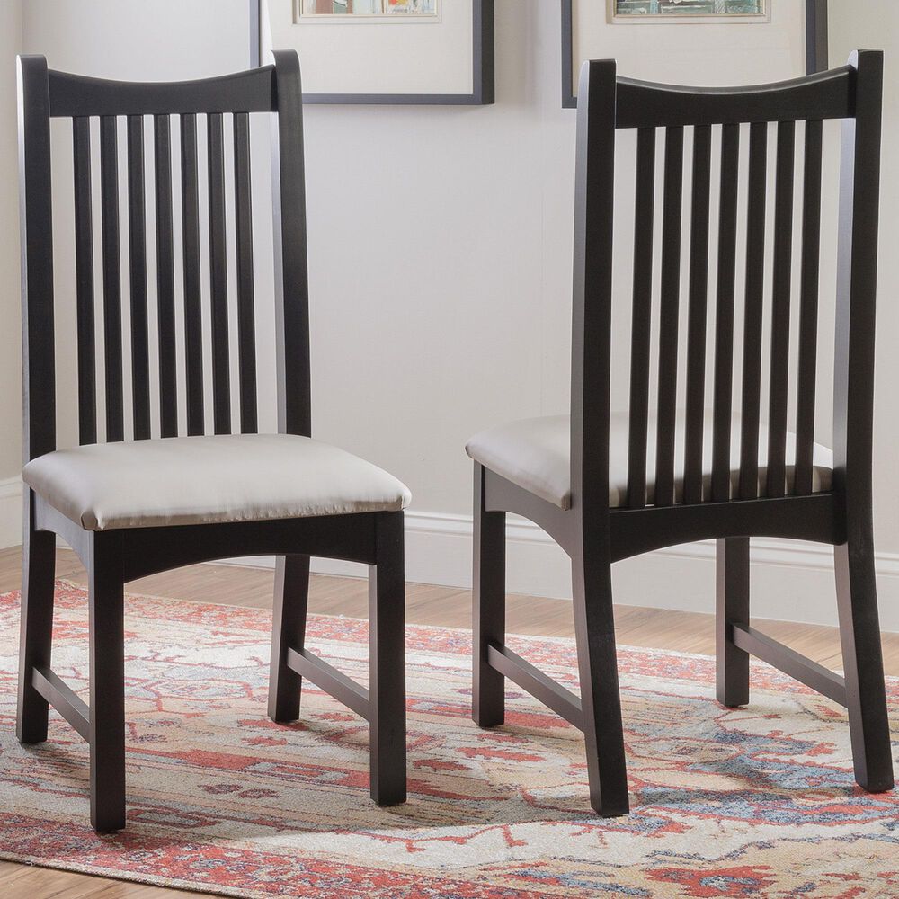 Linon Home Decor Bonnie Side Chair with Light Grey Faux Leather Cushion in Black (Set of 2), , large