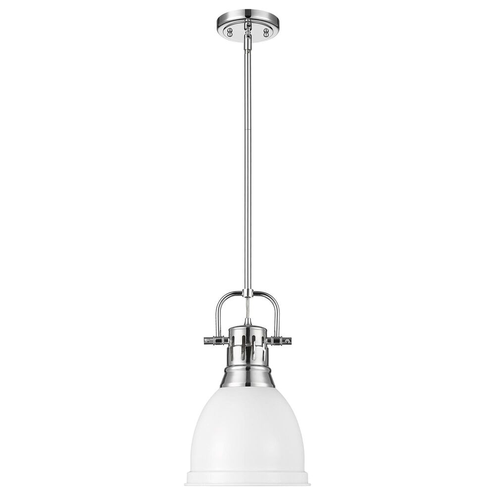 Golden Lighting Duncan 1-Light Small Pendant with Rod and Matte White Shade in Chrome, , large