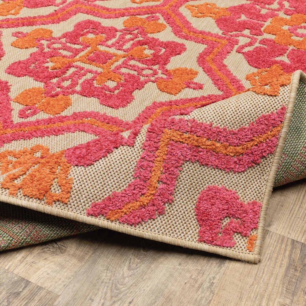 Oriental Weavers Cayman Sand and Pink 7'10" x 10'10" Indoor/Outdoor Area Rug, , large