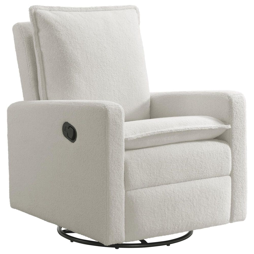 M Design Village Uptown Swivel Push Back Rocker Recliner in Boucle White, , large