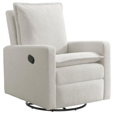 M Design Village Uptown Swivel Push Back Rocker Recliner in Boucle White, , large