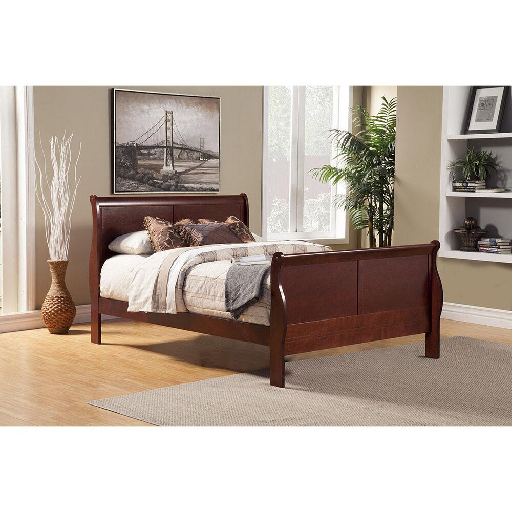 Alpine Furniture Louis Philippe II Queen Sleigh Bed in Cherry, , large