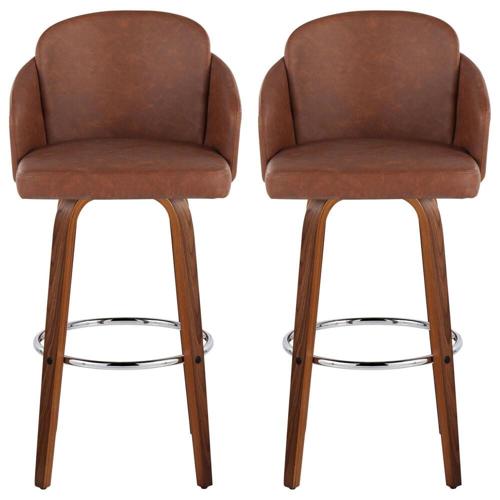LumiSource Dahlia Swivel Bar Stool with Camel Upholstery in Walnut and Chrome (Set of 2), , large