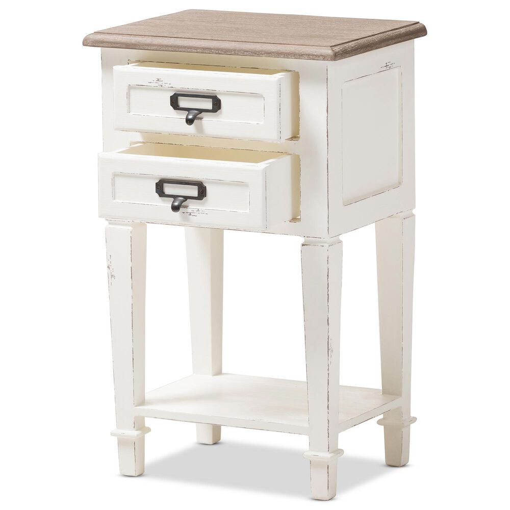 Baxton Studio Dauphine 2-Drawer Nightstand in White and Natural, , large