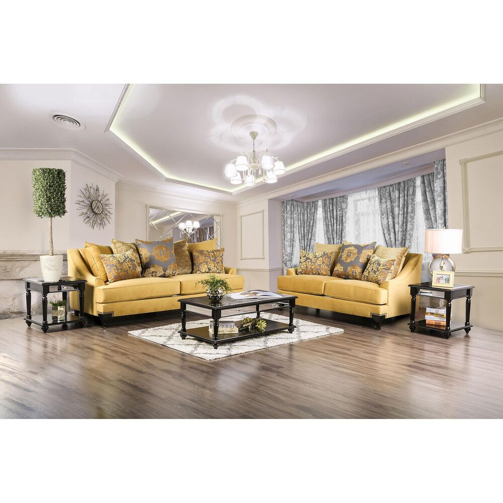 Furniture of America Atene 71&quot; Loveseat in Gold Velvet, , large