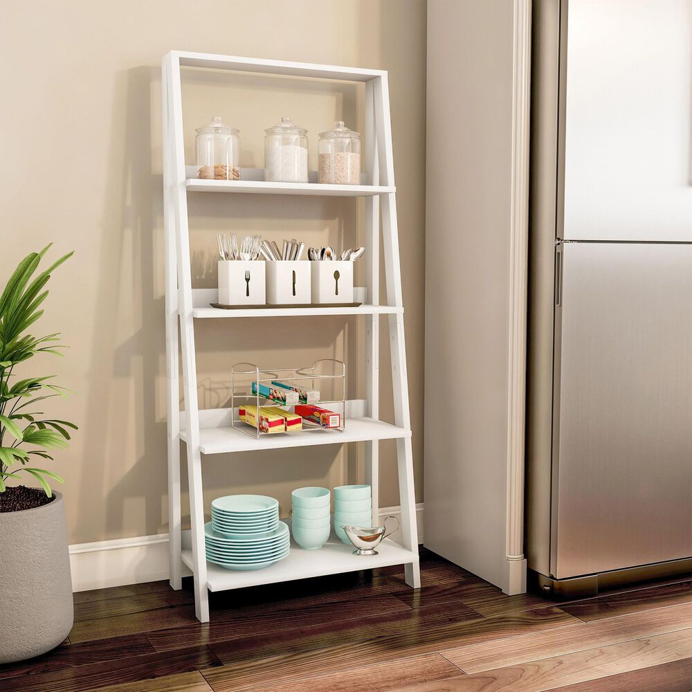 Timberlake Lavish Home 4-Shelf Ladder Bookcase in White, , large
