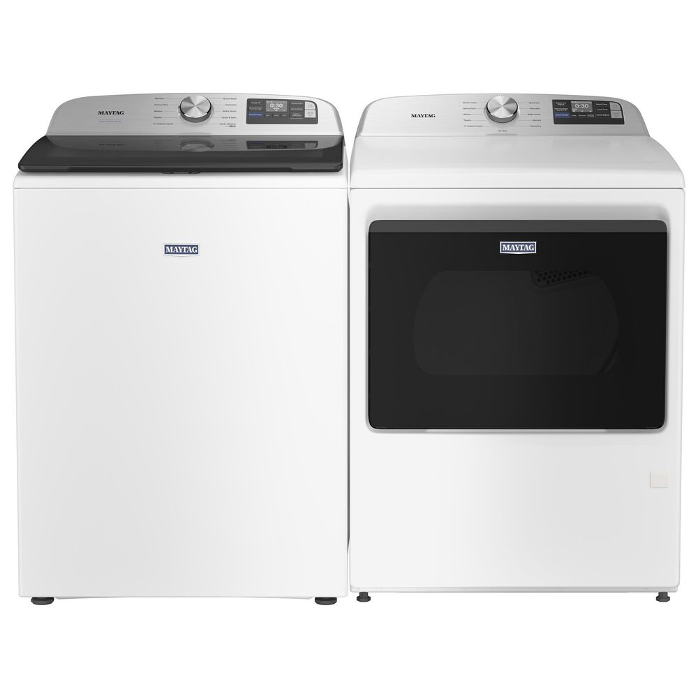 Maytag 5.3 Cu. Ft. Smart Top Load Washer and 7.4 Cu. Ft. Smart Gas Top Load Dryer Laundry Pair in White, , large