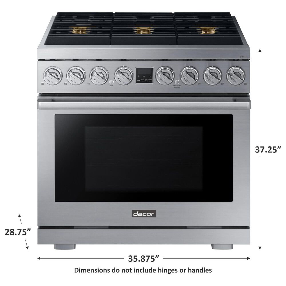 Dacor 36" Professional Dual Fuel Range in Silver Stainless Steel, , large