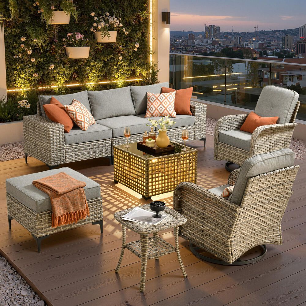 HOMLUX 8-Piece All-weather Rattan Outdoor Patio Furniture Set in Dark Gray, , large