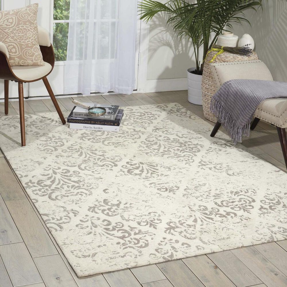 Nourison Damask DAS03 8" x 10" Ivory Area Rug, , large