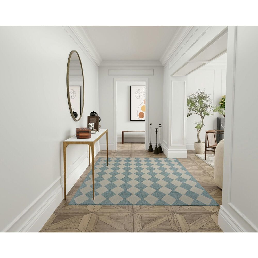 Nourison Positano Geometric Aqua 6&#39; x 9&#39; Indoor/Outdoor Area Rug, , large