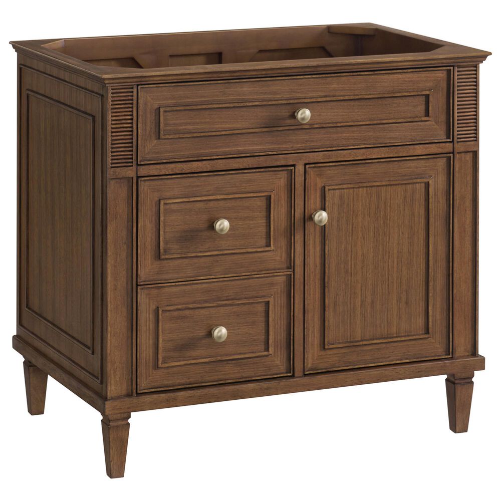 James Martin Vanities Lorelai 36&quot; Single Vanity in Mid-Century Walnut with 3 CM White Zeus Quartz Top, , large