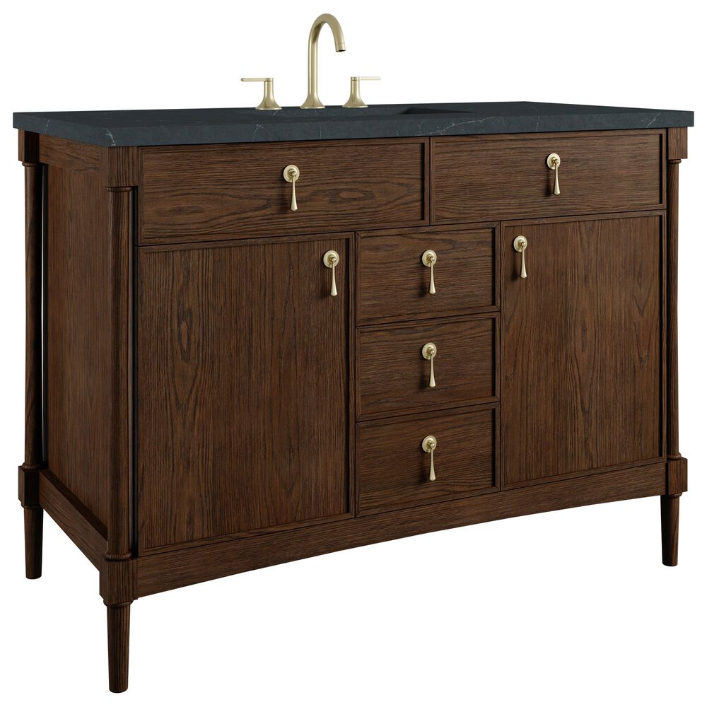 James Martin Kinnsden 48" Single Bathroom Vanity in Sable Oak with 3 cm Charcoal Soapstone Silestone Top and Rectangular Sink, , large