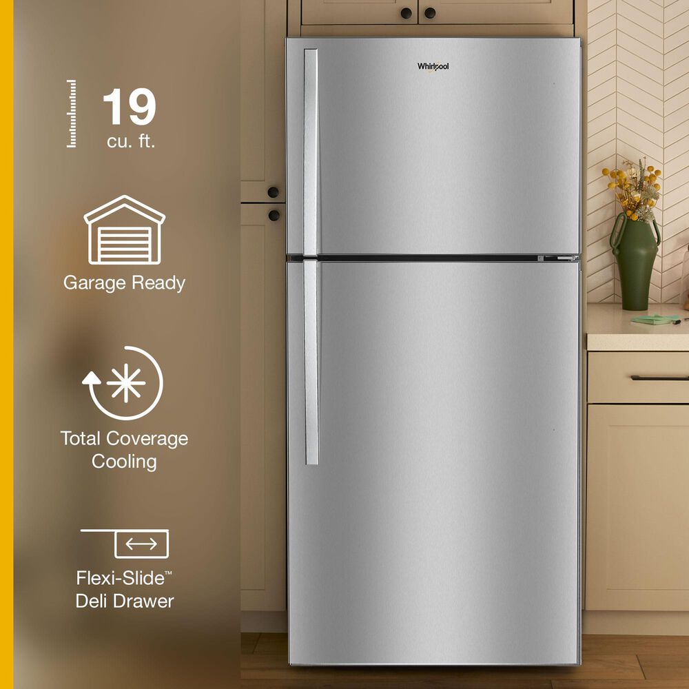 Whirlpool 19 Cu. Ft. Top Freezer Refrigerator with Garage Ready in Fingerprint-Resistant Stainless Steel, , large