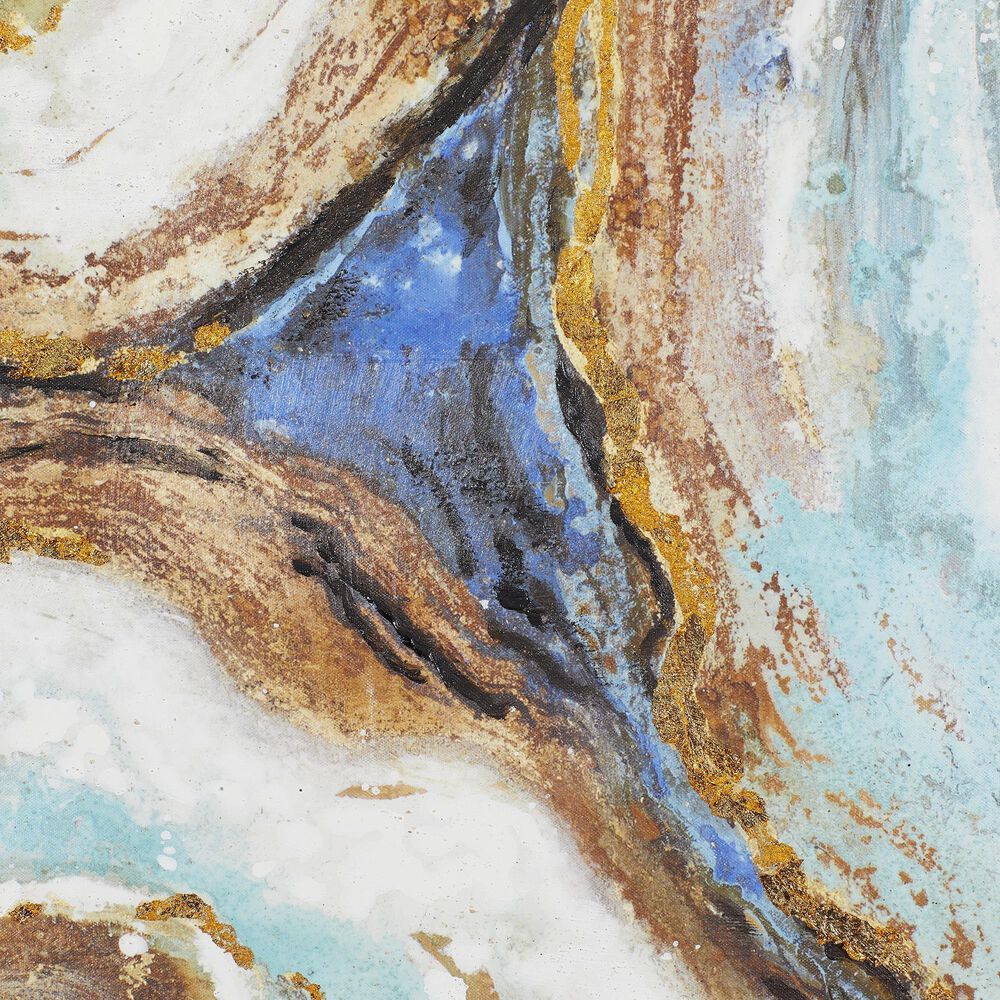 Maple and Jade 47&quot; x 36&quot; Enlarge Slice Geode Wall Art with Gold Frame in Blue, Brown, Teal and White, , large