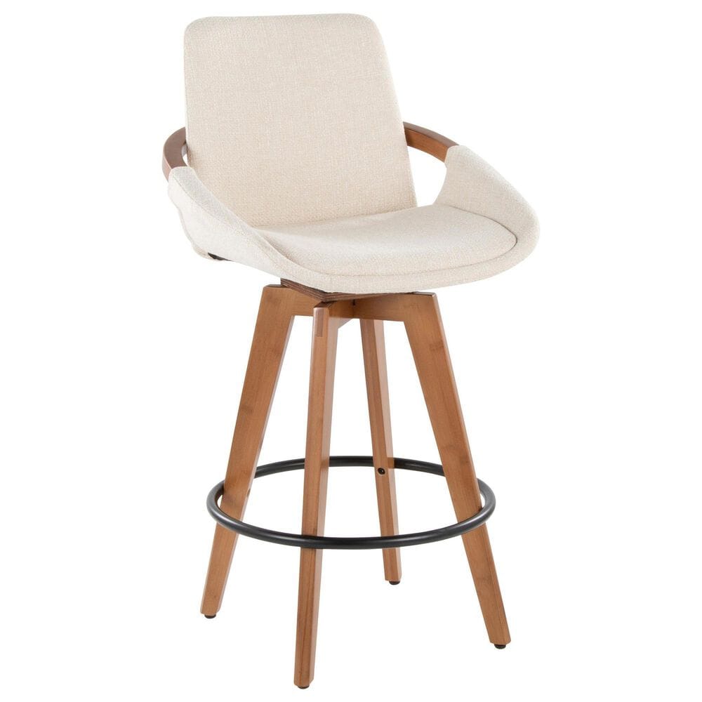 Lumisource Cosmo Swivel Counter Stool with Cream Cushion in Walnut and Black, , large