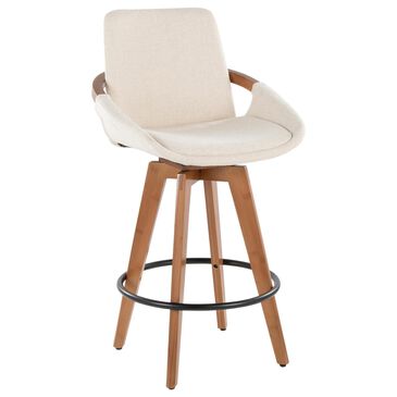 Lumisource Cosmo Swivel Counter Stool with Cream Cushion in Walnut and Black, , large