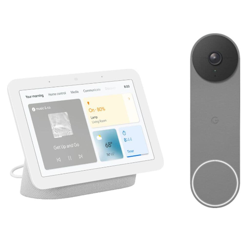 Google Nest Hub with Google Assistant - Chalk (2nd Generation) + Nest Doorbell Battery in Ash, , large