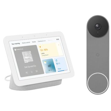 Google Nest Hub with Google Assistant - Chalk (2nd Generation) + Nest Doorbell Battery in Ash, , large