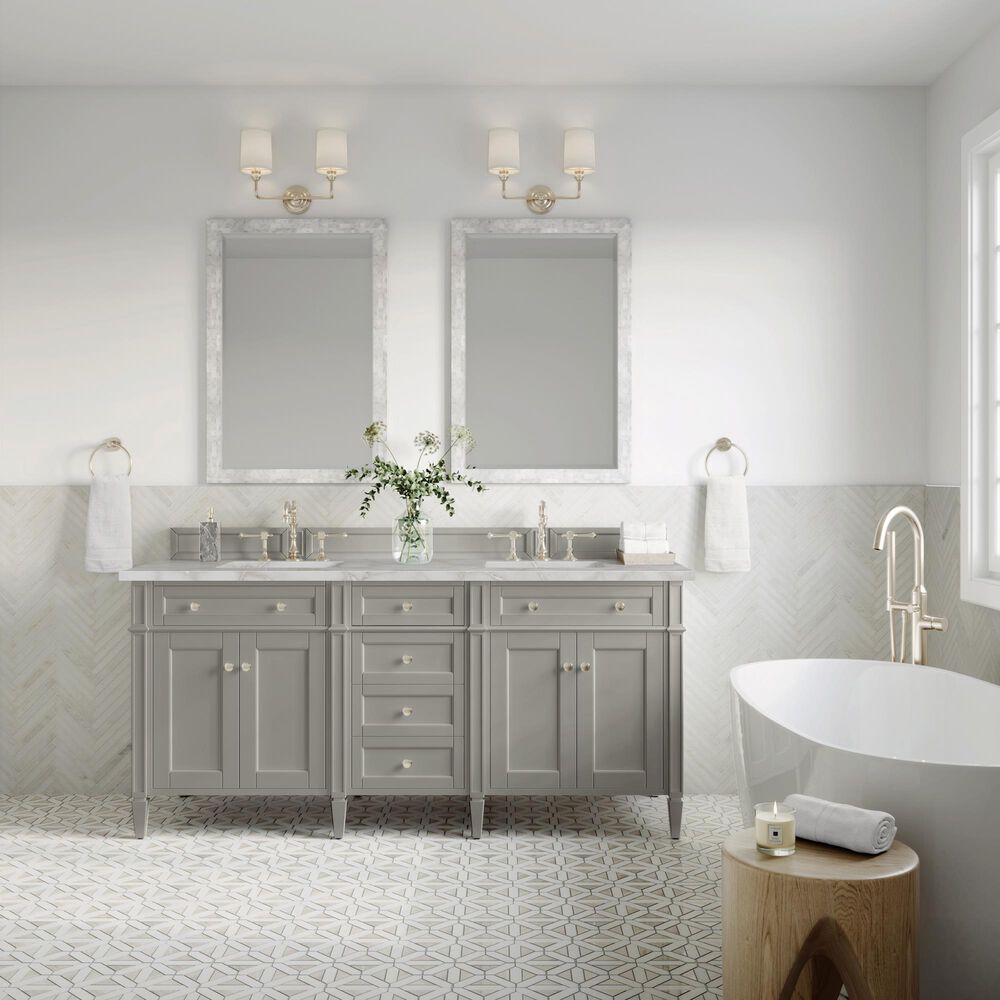 James Martin Vanities Brittany 72&quot; Double Bathroom Vanity in Urban Gray with 3 cm Victorian Silver Quartz Top and Rectangular Sinks, , large