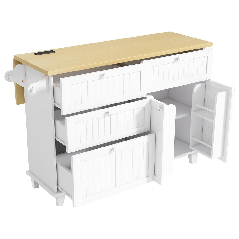 HOMLUX Farmhouse Kitchen Island with Drop Leaf and 2 Stools in White, Natural, Black and Rustic Brown, , large