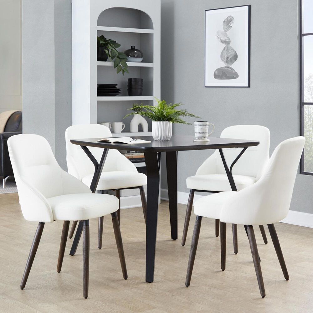 LumiSource York Side Chair with White Faux Leather Cushion in Dark Walnut (Set of 2), , large