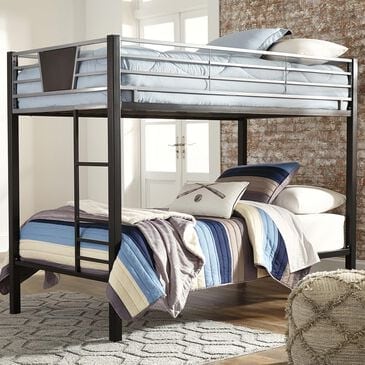 Ashley Dinsmore Twin over Twin Bunk Bed with Ladder in Black/Gray, , large